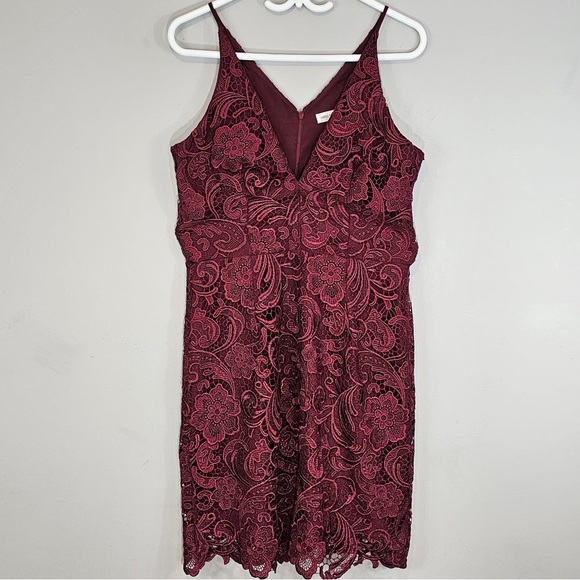 REVOLVE Dress The Population Burgundy French Floral Lace Mini Dress Sz. Large - Picture 4 of 12
